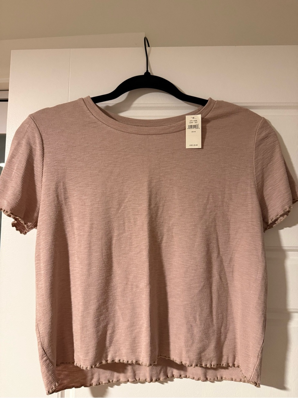 aerie Short-Sleeve Ribbed Tee in Dusty Pink